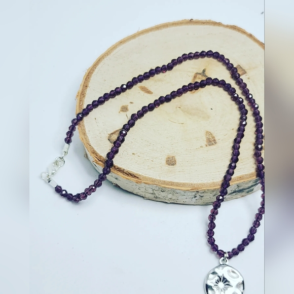 Faceted Garnet Sun Stainless steel charm necklace 3 mm - Picture 3 of 4